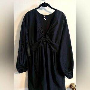 Free People Black‎ Long Sleeve V-Neck Mini Dress